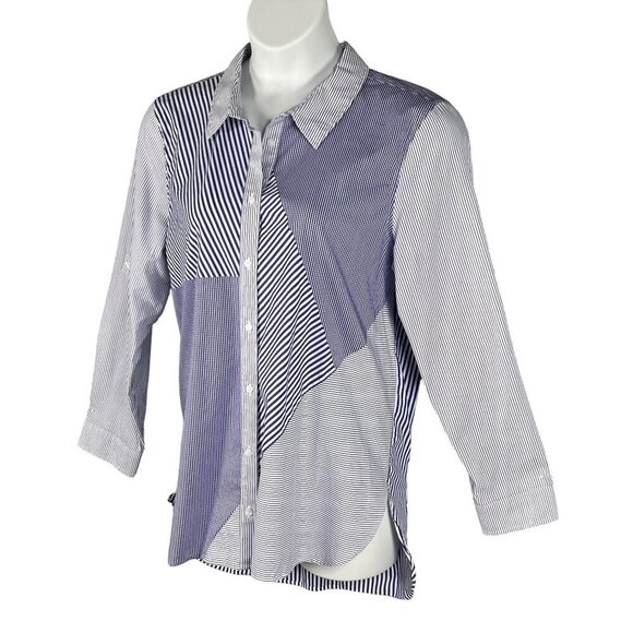 Calvin Klein Womens XL Purple Gingham Striped Patchwork Button Up Shirt Office - Picture 6 of 16